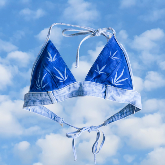 Women's Small Cannabis Design Denim Bikini Top