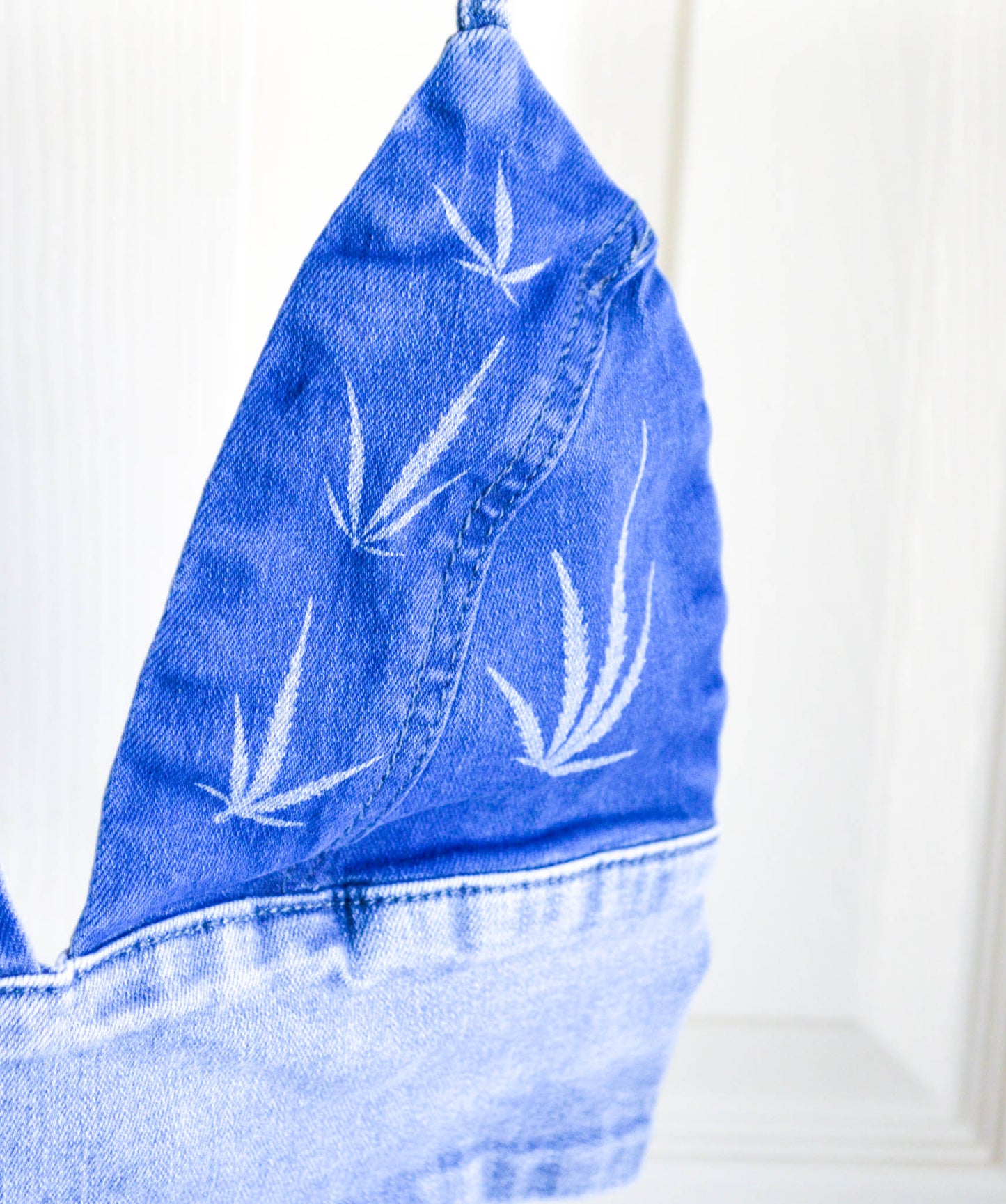 Women's Small Cannabis Design Denim Halter Top