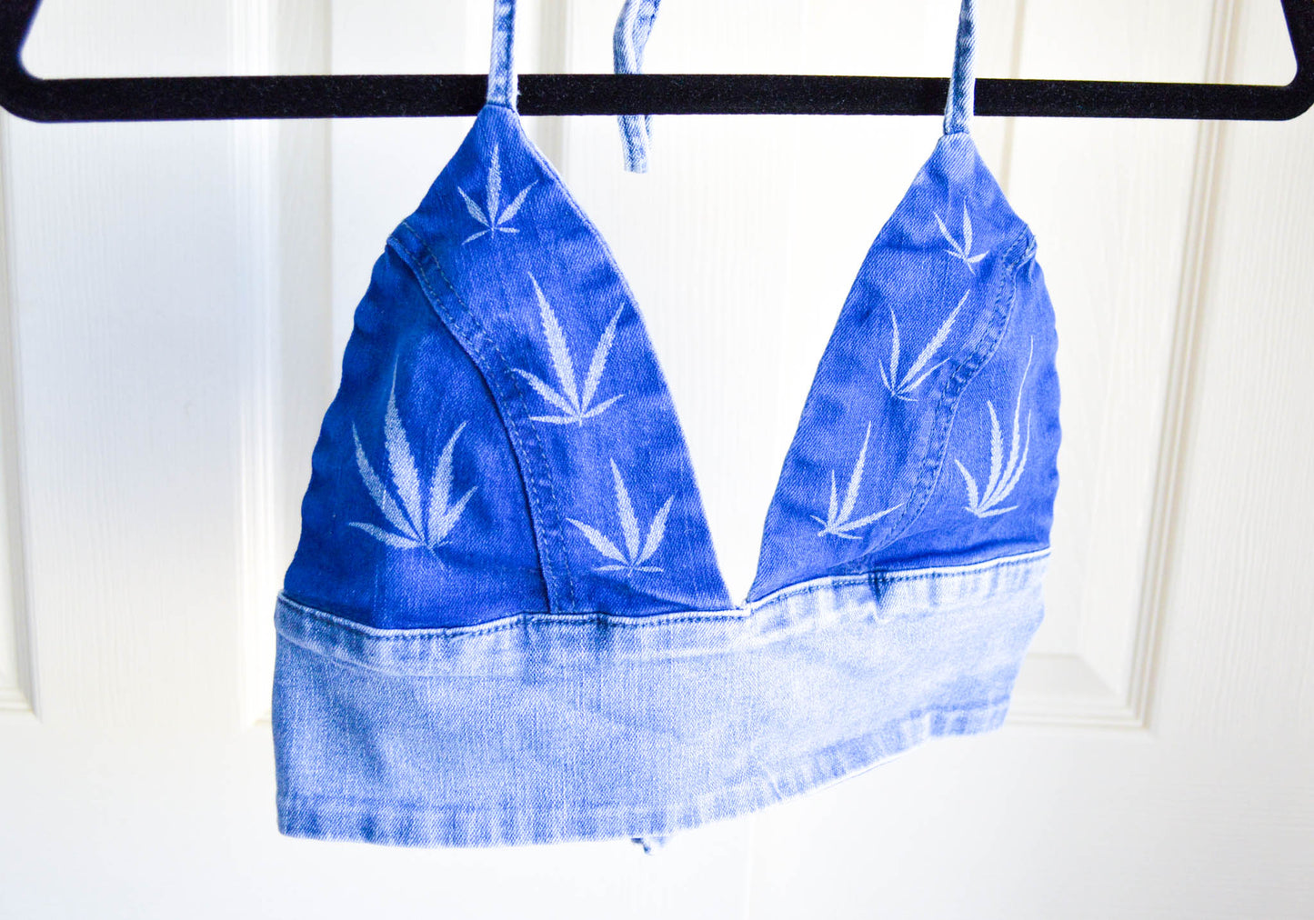 Women's Small Cannabis Design Denim Halter Top