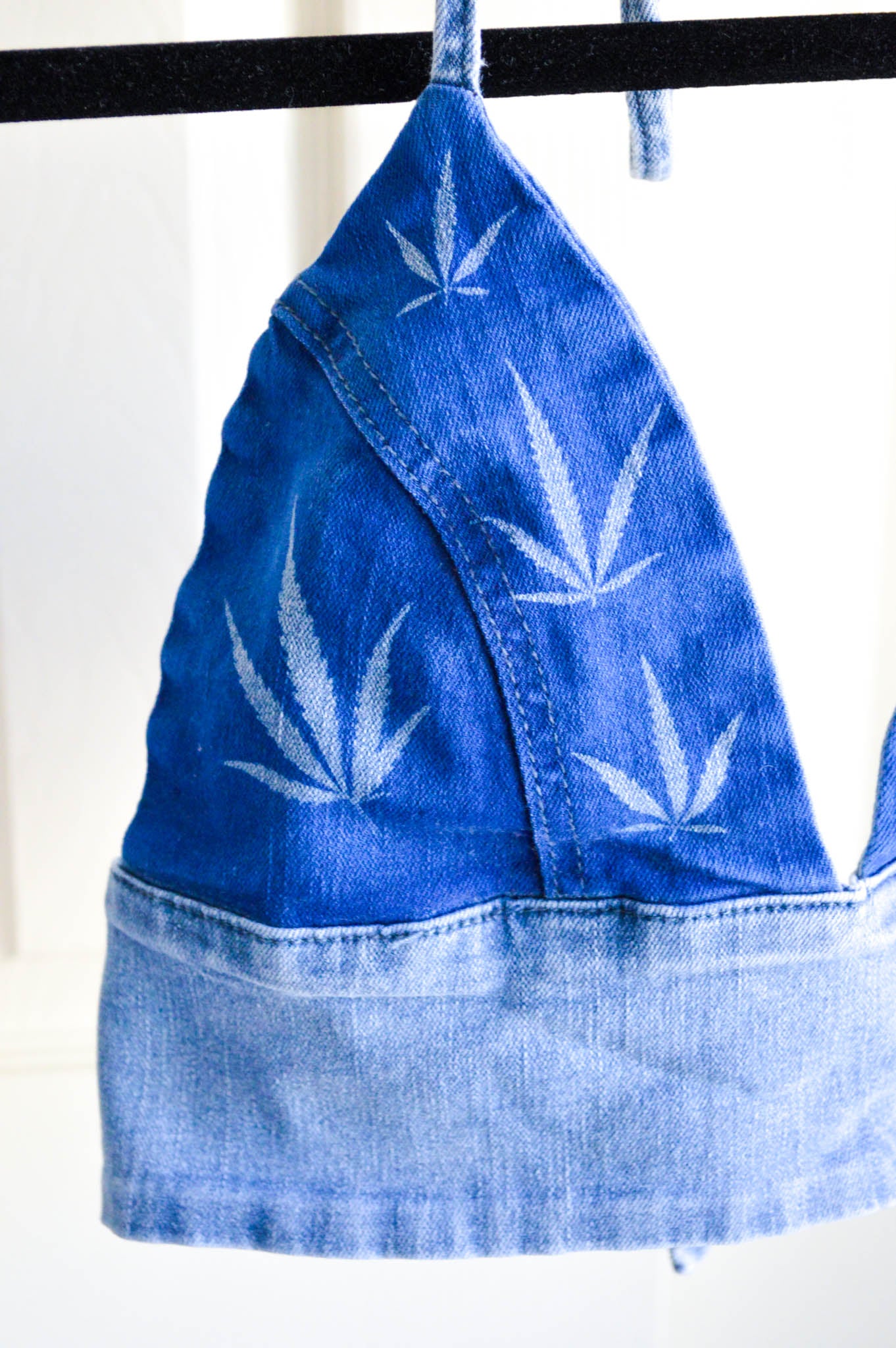 Women's Small Cannabis Design Denim Halter Top