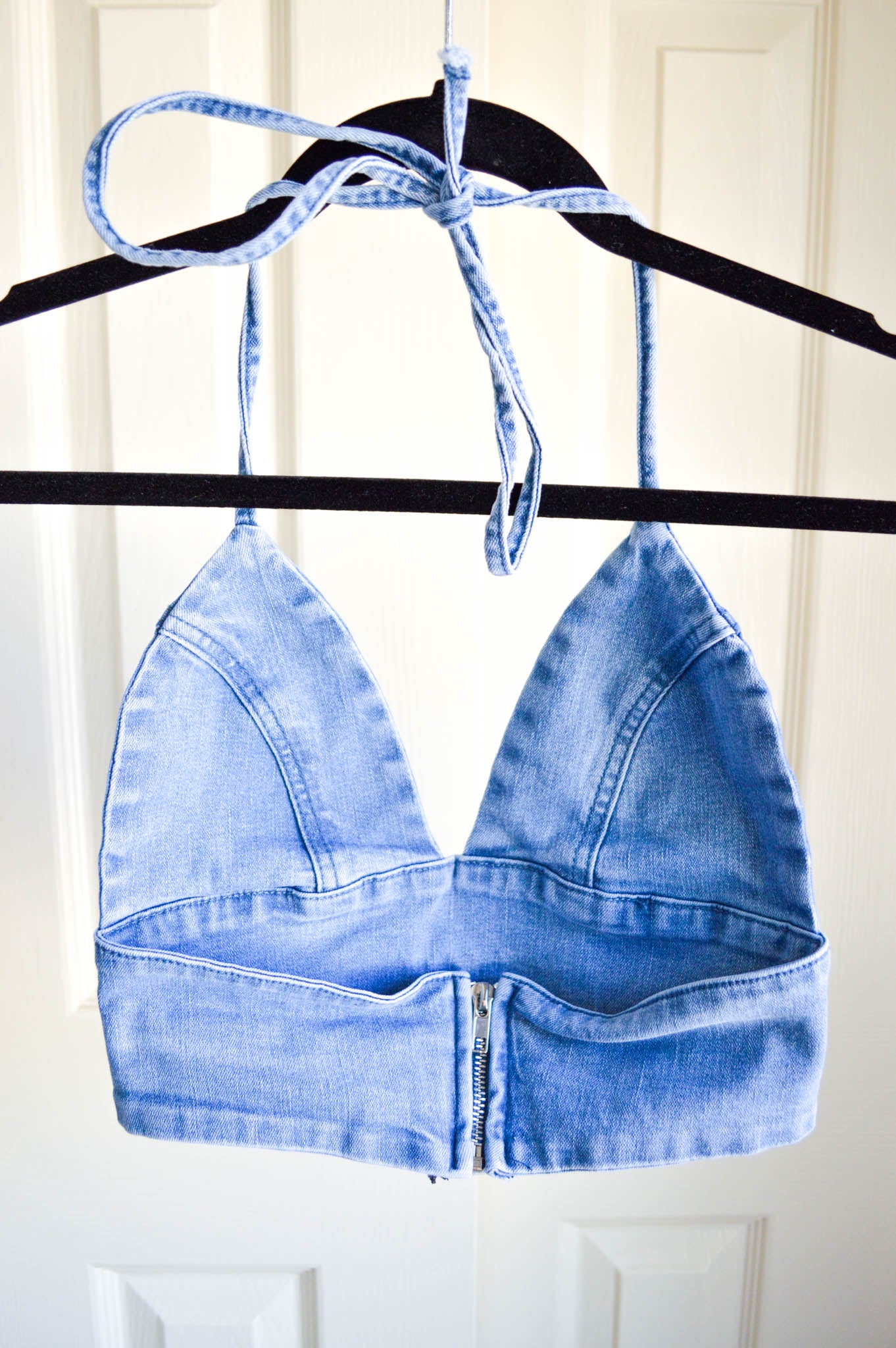 Women's Small Cannabis Design Denim Halter Top