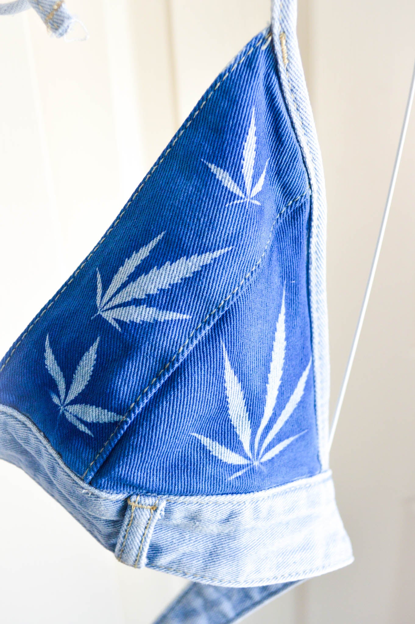 Women's Medium Cannabis Design Denim Bikini Top