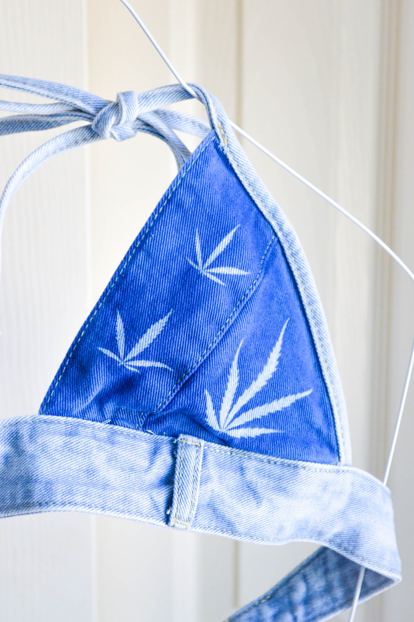 Women's Small Cannabis Design Denim Bikini Top