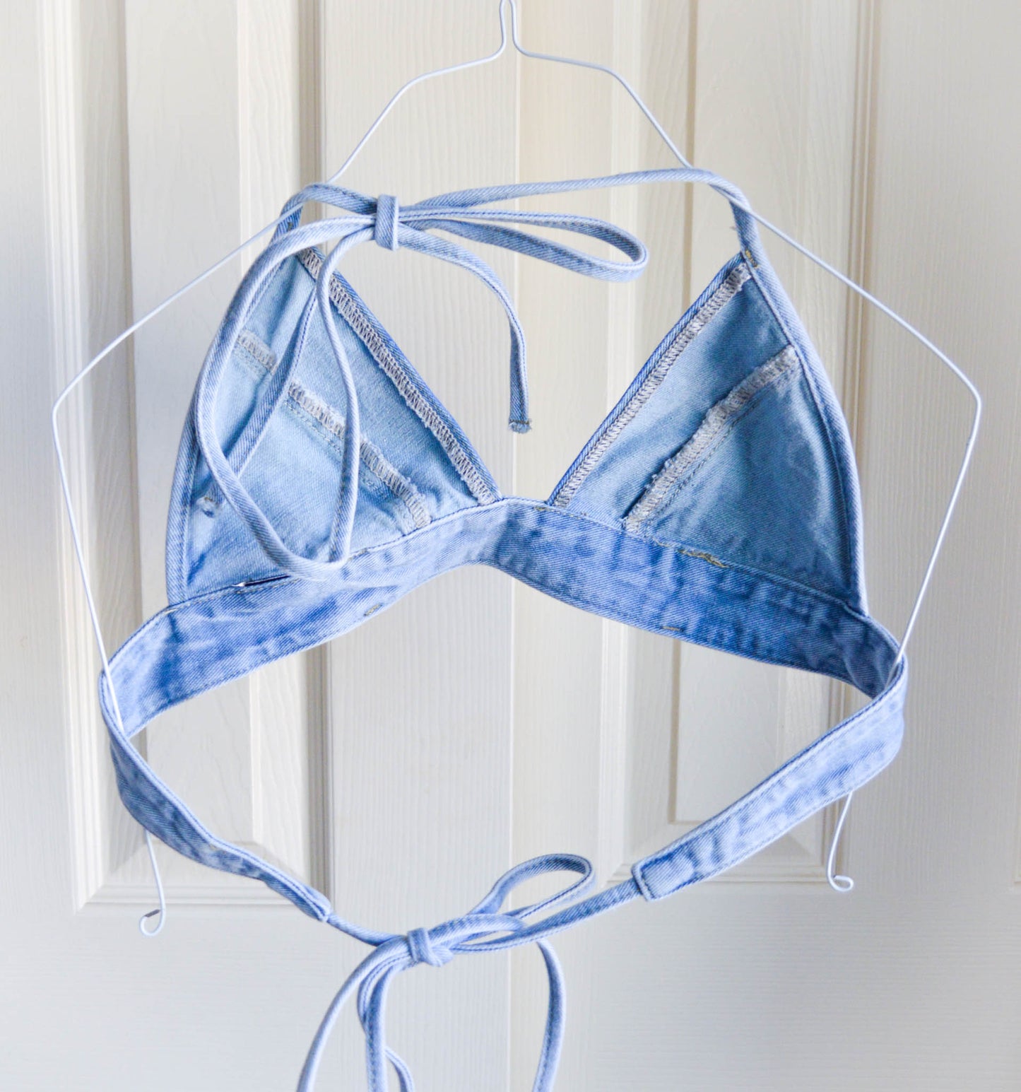 Women's Small Cannabis Design Denim Bikini Top