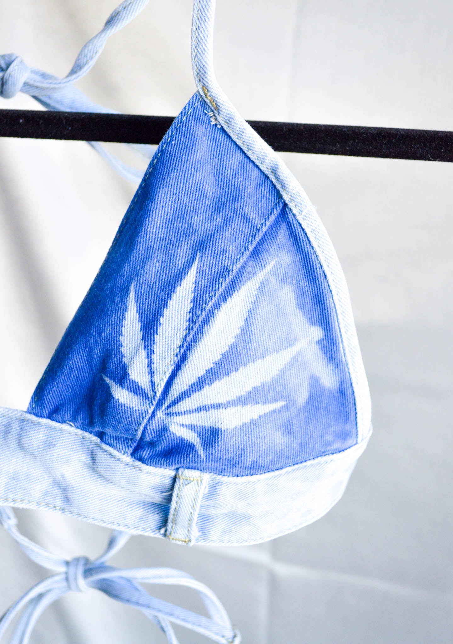 Women's Small Cannabis Design Denim Bikini Top