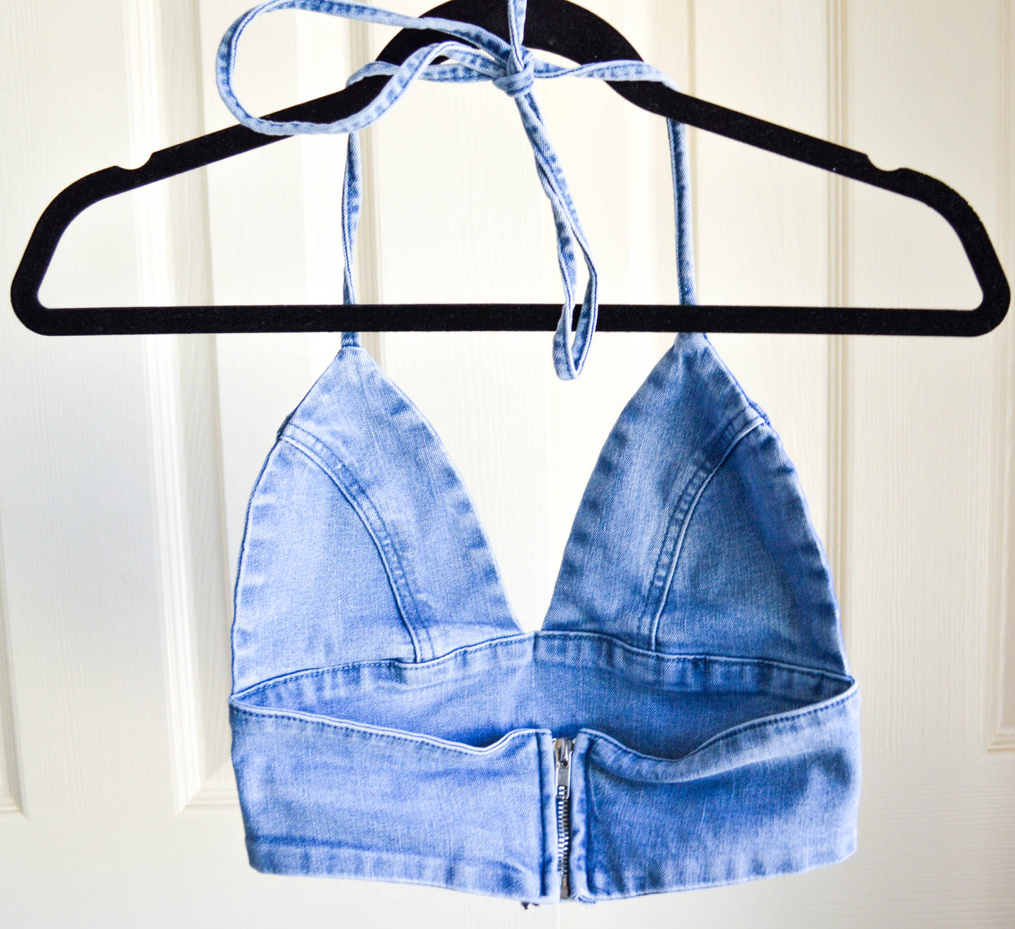 Women's Small Cannabis Design Denim Halter Top