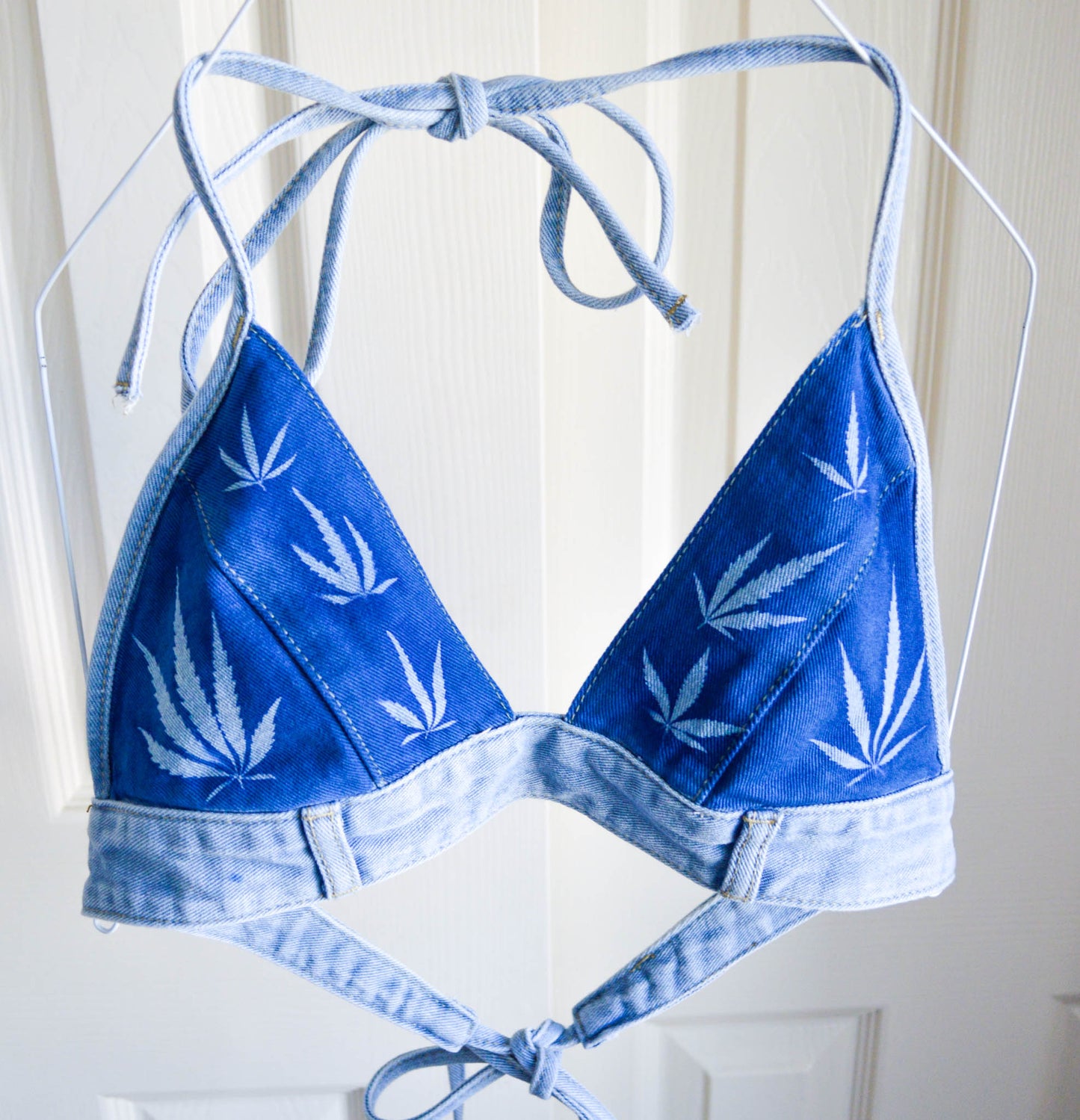 Women's Medium Cannabis Design Denim Bikini Top