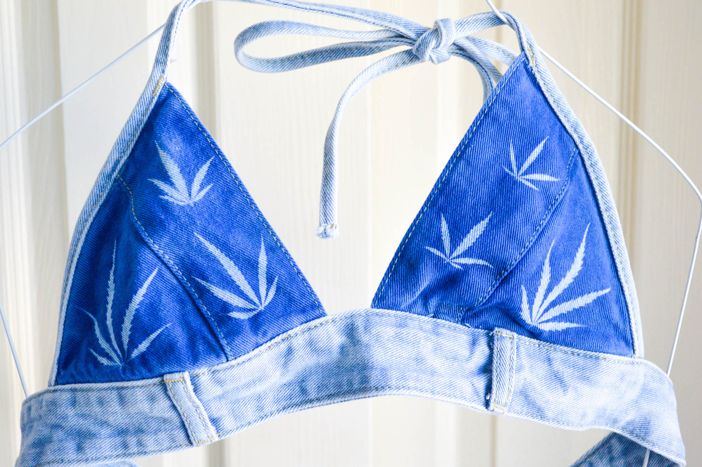 Women's Small Cannabis Design Denim Bikini Top