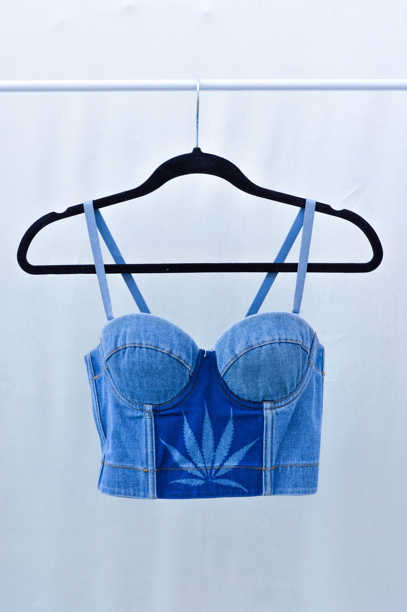 Women's Small Denim Cannabis Corset Top