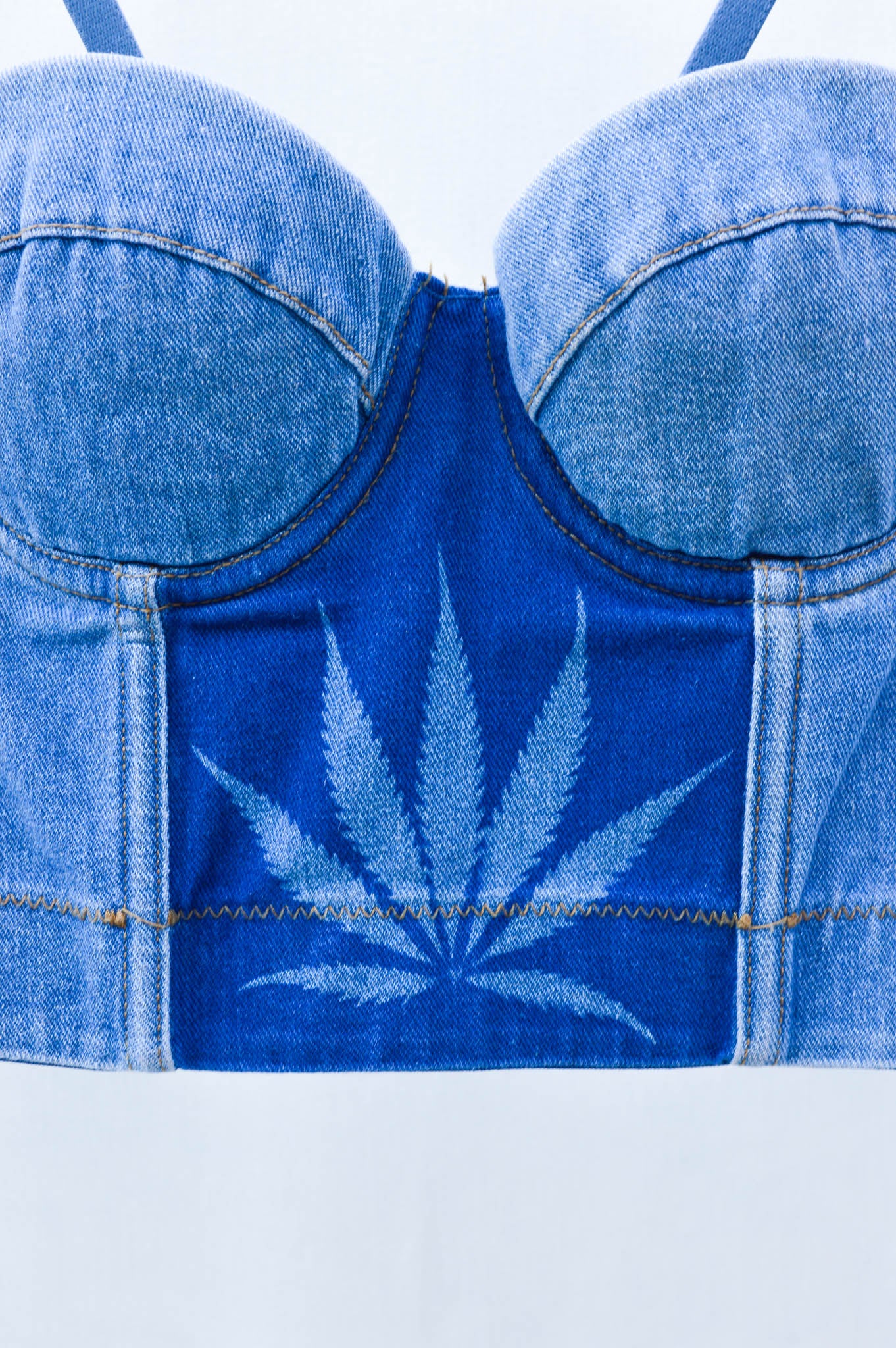 Women's Small Denim Cannabis Corset Top