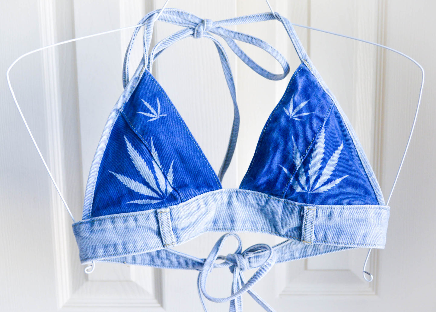 Women's X-Small Cannabis Design Denim Bikini Top