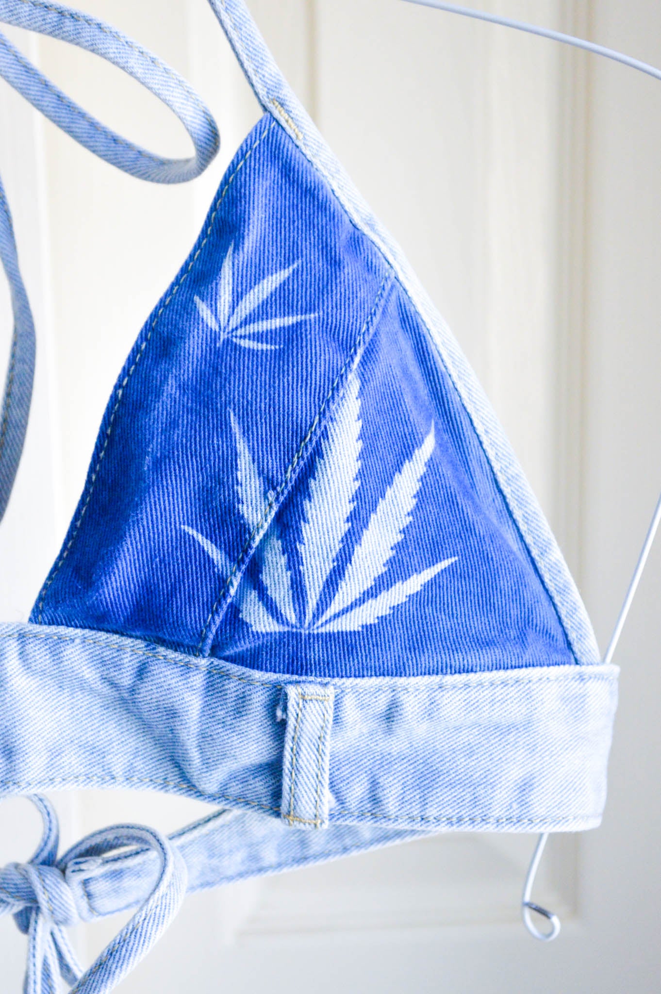 Women's X-Small Cannabis Design Denim Bikini Top