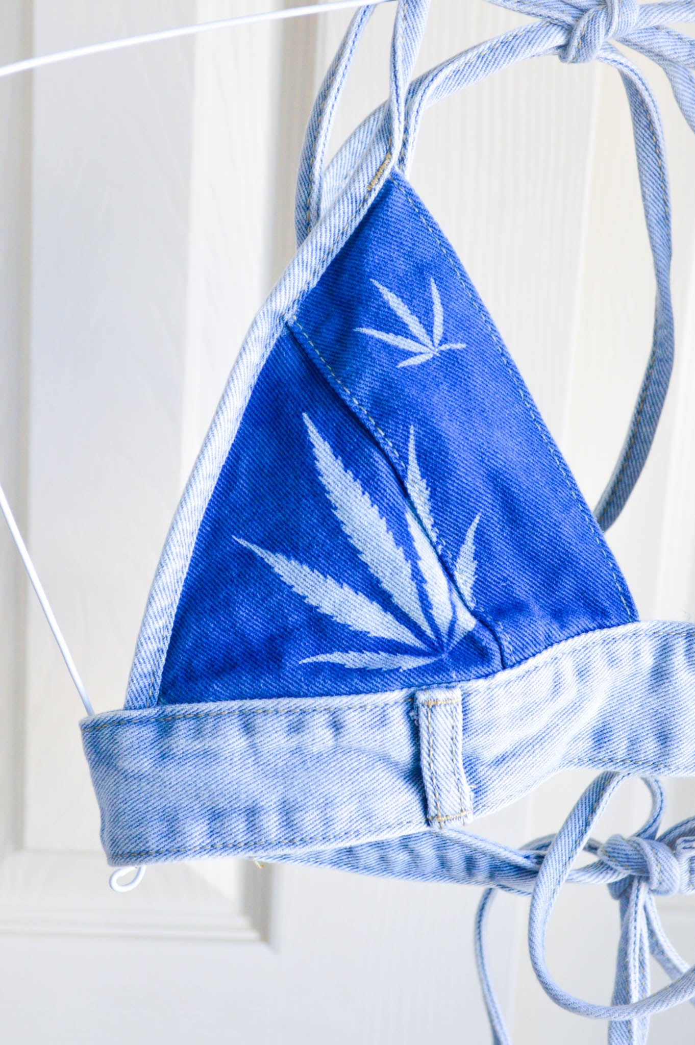 Women's X-Small Cannabis Design Denim Bikini Top