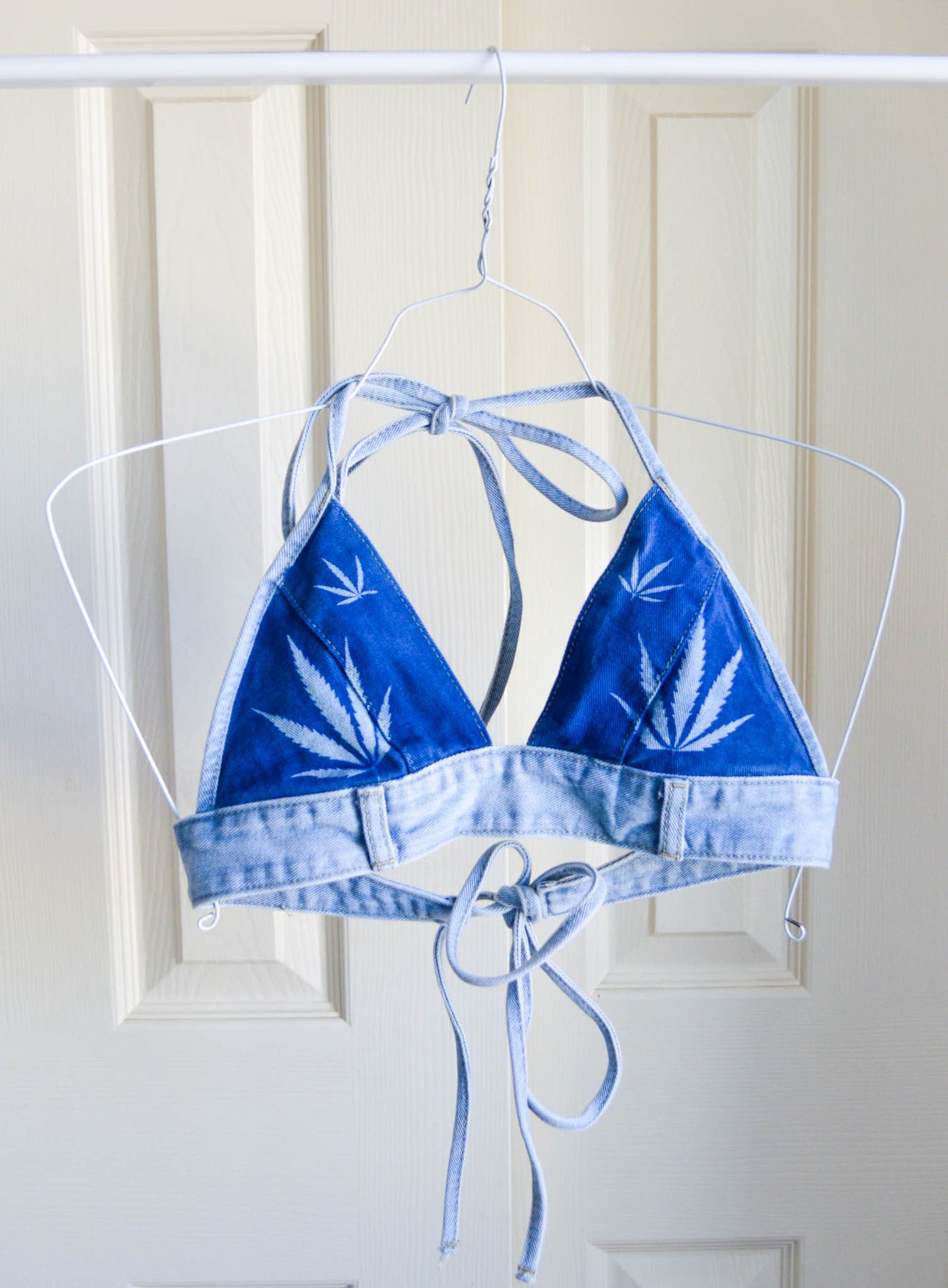Women's X-Small Cannabis Design Denim Bikini Top