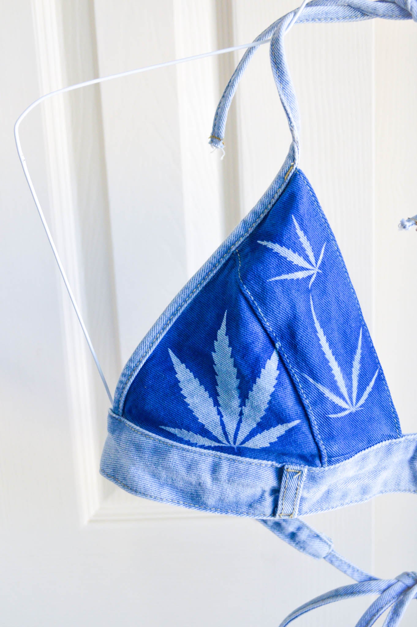 Women's Large Cannabis Design Denim Bikini Top
