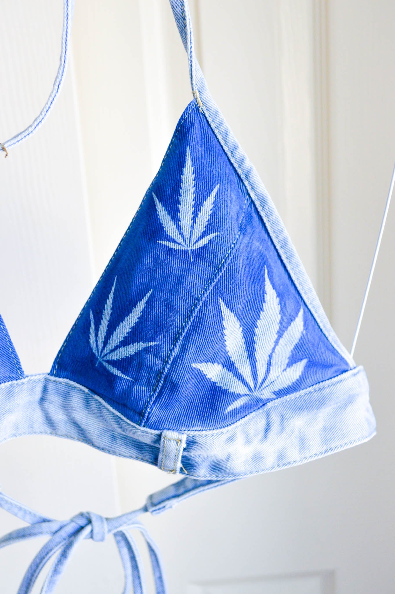 Women's Large Cannabis Design Denim Bikini Top