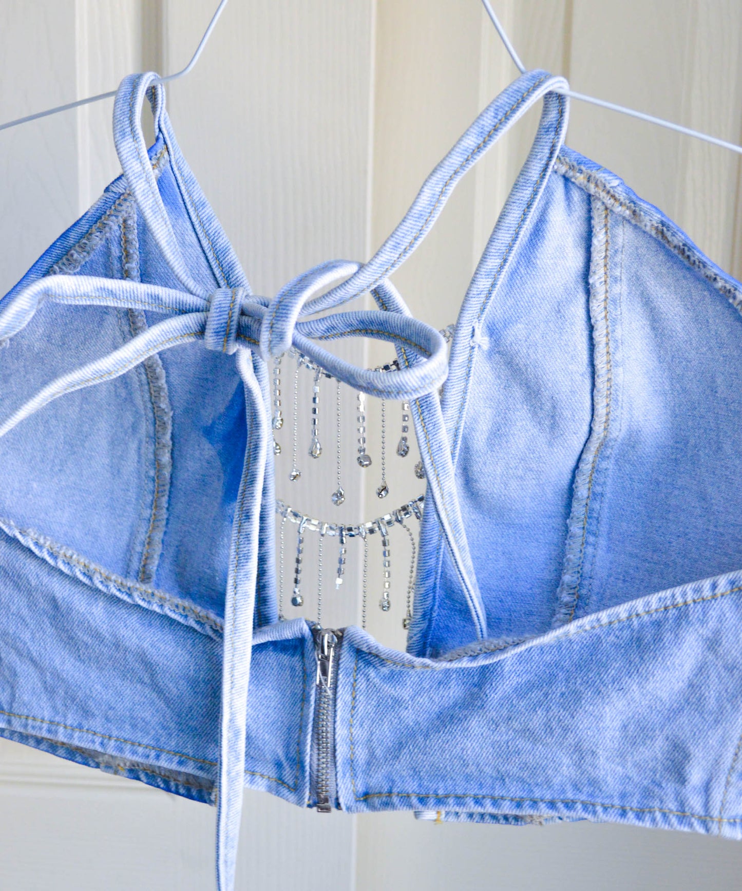 Women's Small Cannabis Design Denim Halter Top