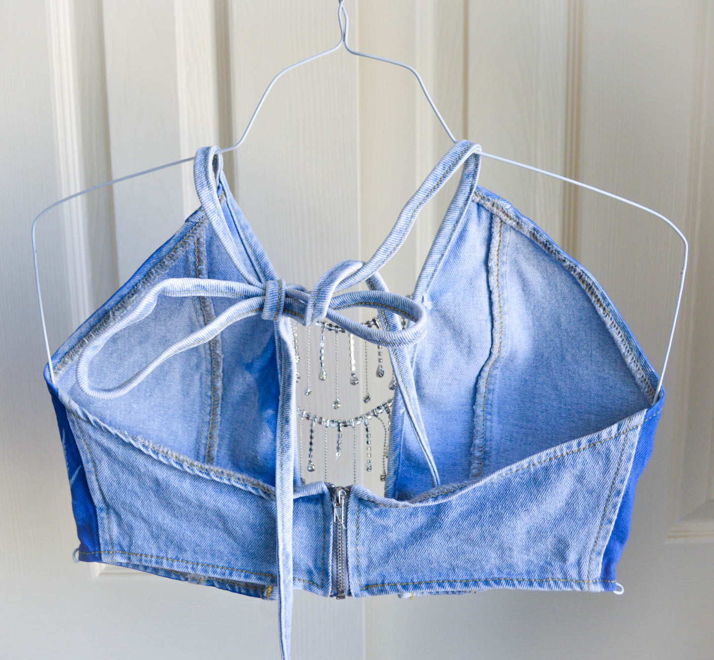 Women's Small Cannabis Design Denim Halter Top
