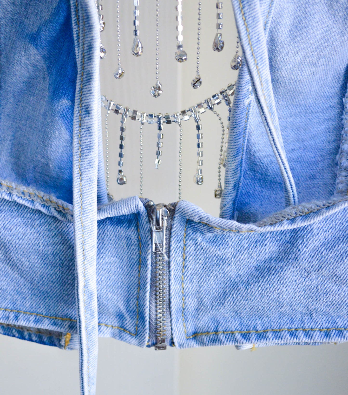 Women's Small Cannabis Design Denim Halter Top