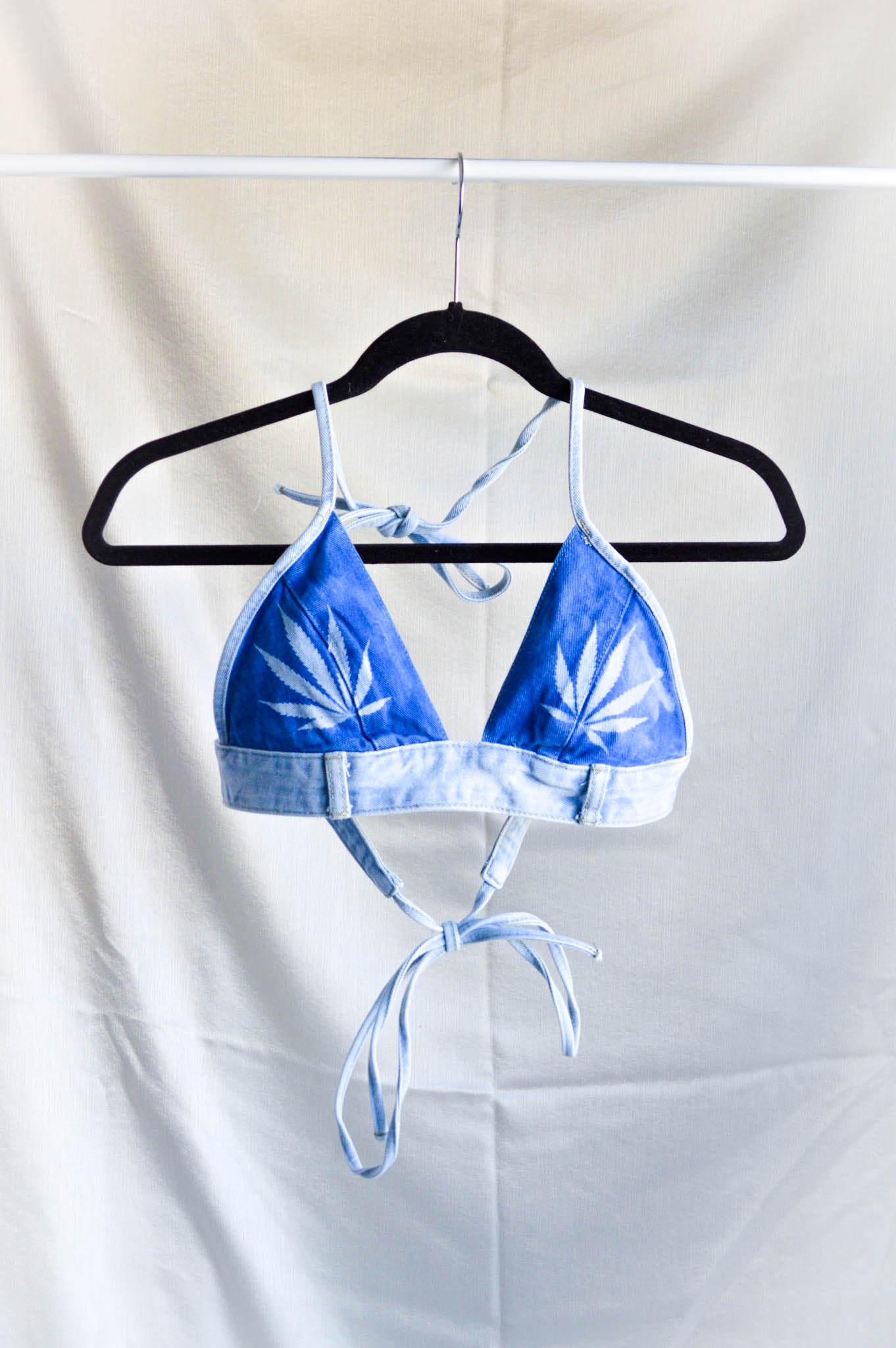 Women's Small Cannabis Design Denim Bikini Top