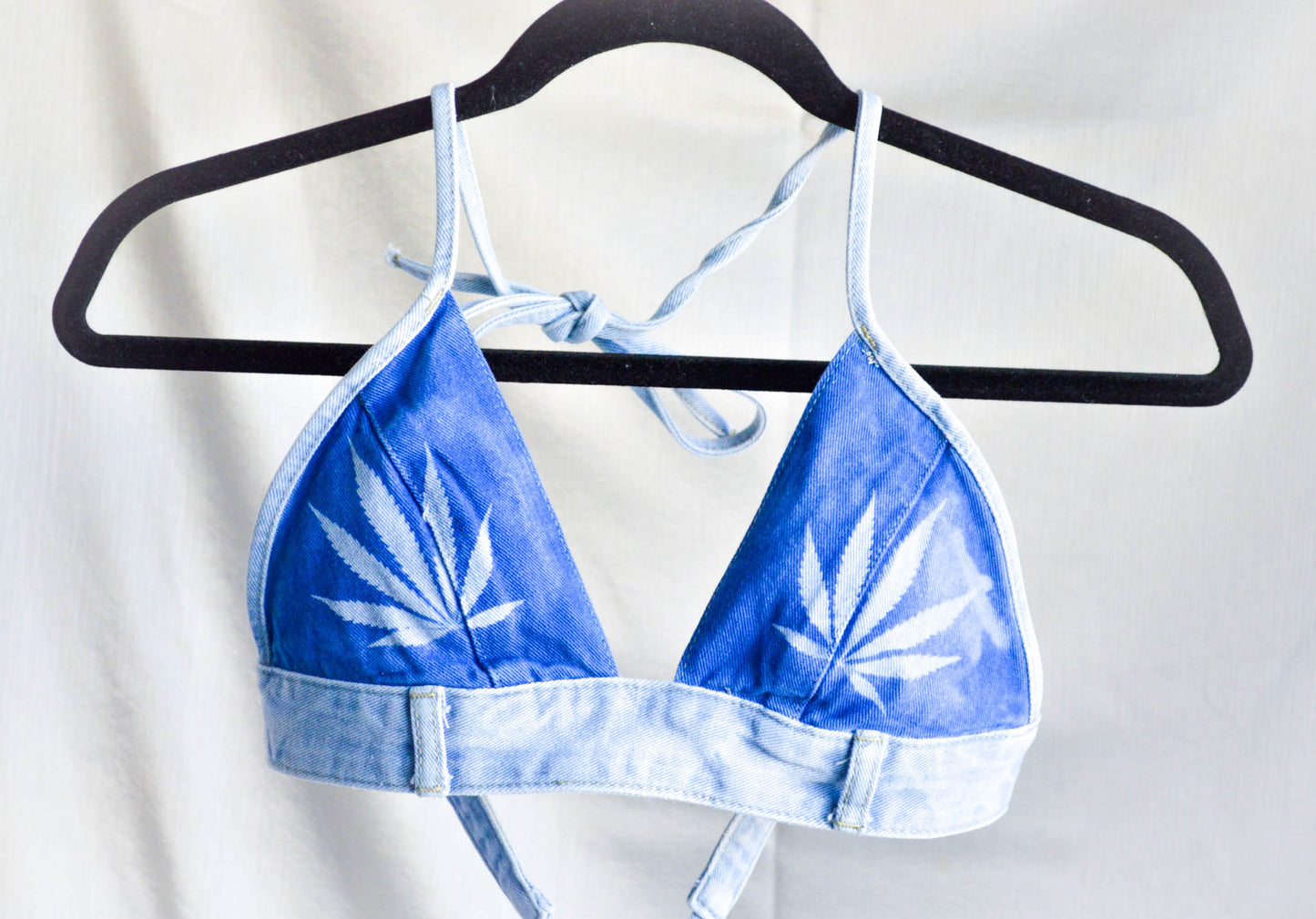 Women's Small Cannabis Design Denim Bikini Top
