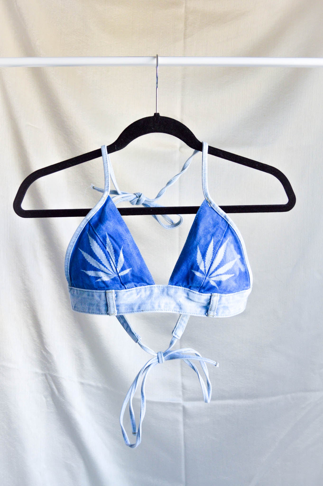 Women's Small Cannabis Design Denim Bikini Top