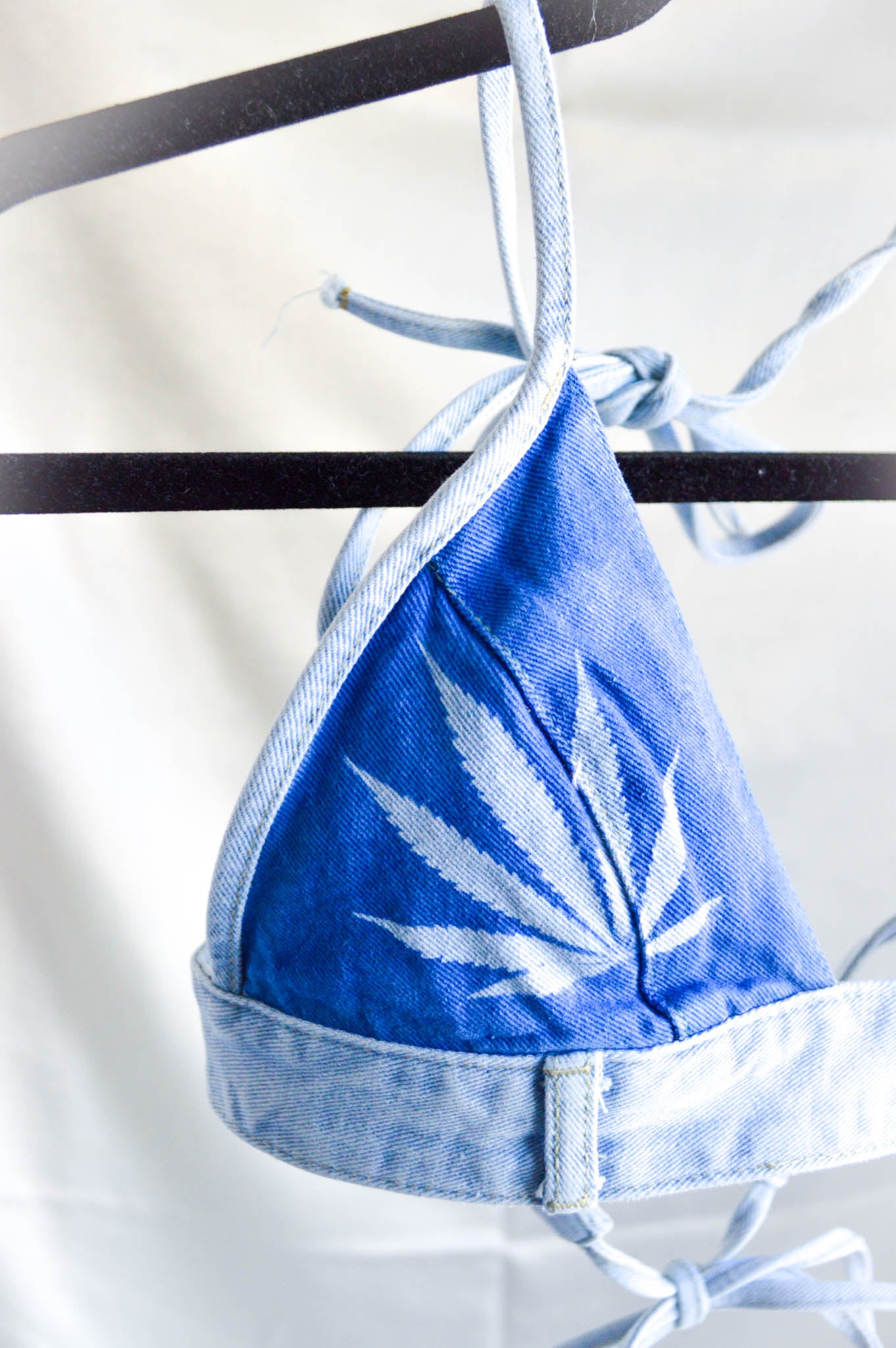 Women's Small Cannabis Design Denim Bikini Top