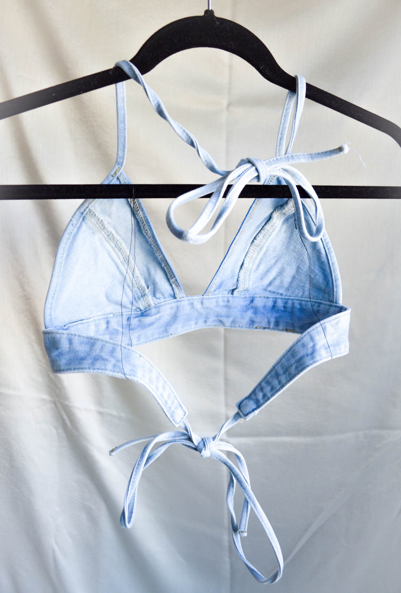 Women's Small Cannabis Design Denim Bikini Top