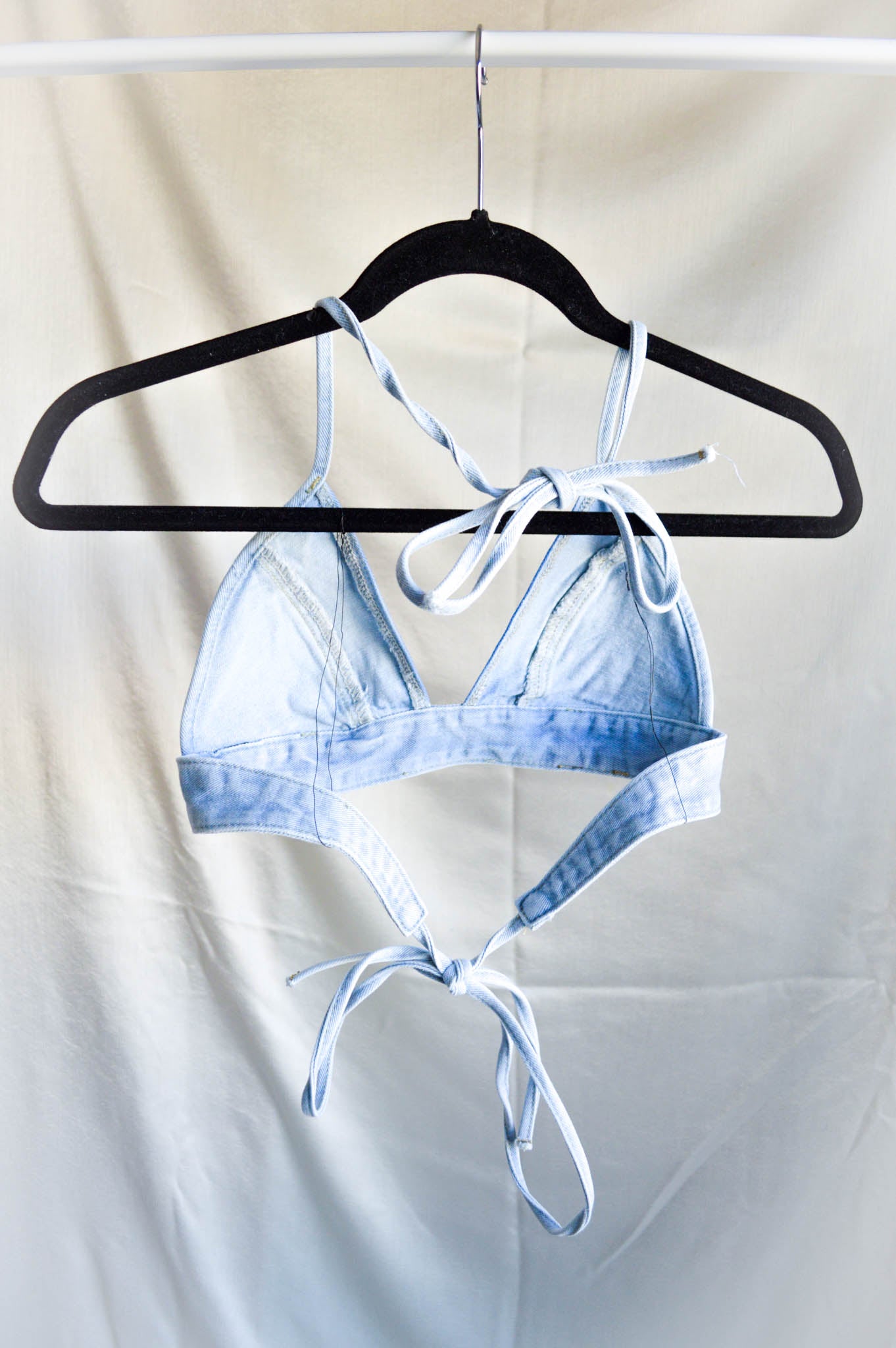 Women's Small Cannabis Design Denim Bikini Top
